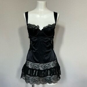 Victoria's Secret Black Satin & Lace Chemise